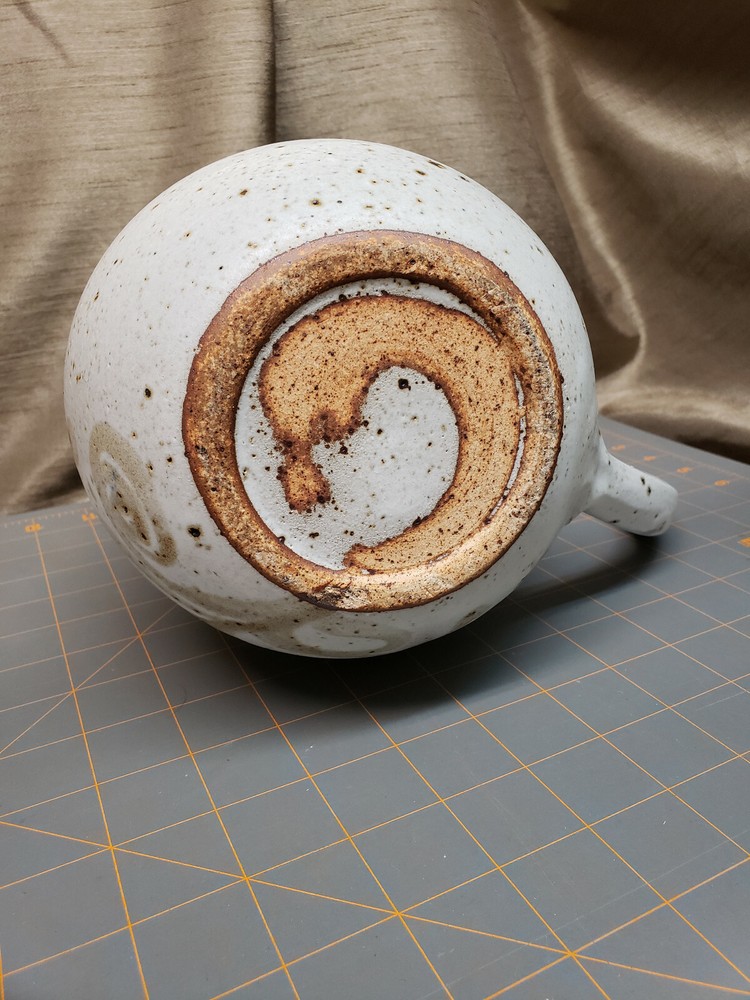 Flower Pottery Stoneware Pitcher unmarked wave big handle