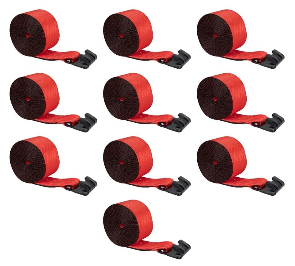 (10 Pack) 4"x30' Winch Straps Red w/flat hook, WLL 5400 Flatbed Tie Down Strap