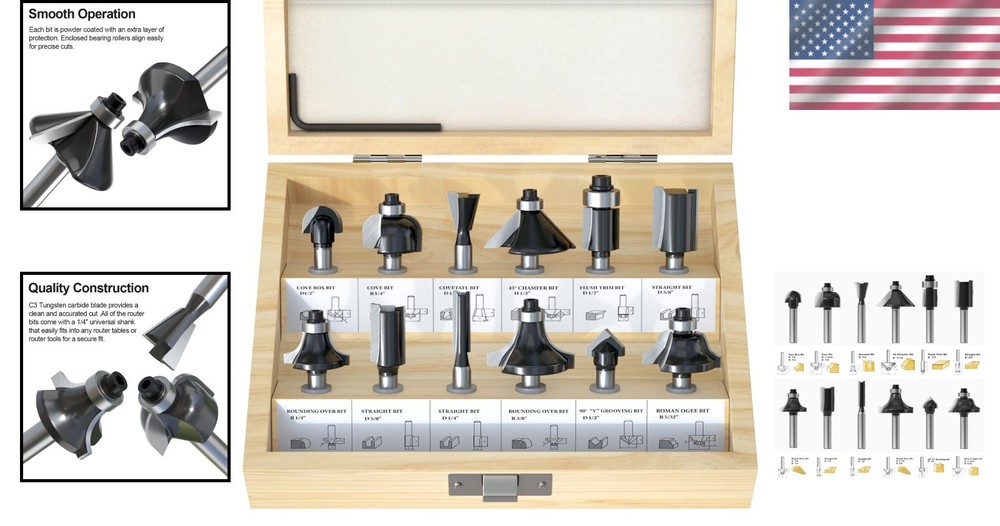 Versatile Tungsten Carbide Router Bits Set for Smooth, Professional Woodworking