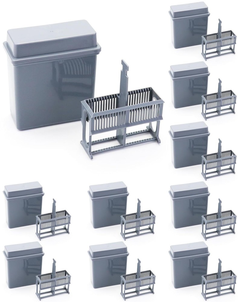 Microscope Slides Staining Jar and Rack 24-Slots 10 Pack Grey