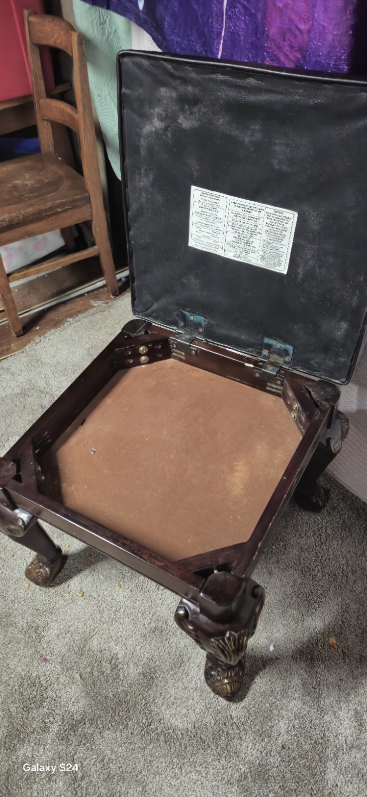 Ornate Wood Piano Bench Black Leather Seat with Storage Compartment