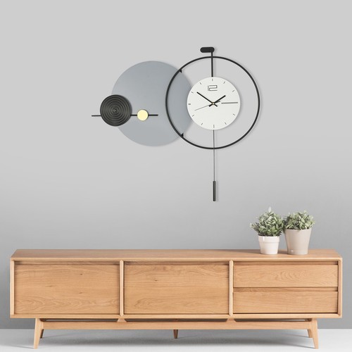Modern Iron Wall Clock with Pendulum, Elegant Design for Home Decor