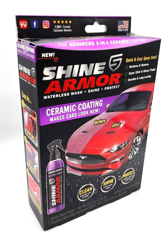 1 Kit-Shine Armor Fortify Quick Coat Ceramic Coating Spray &2 Microfiber Cloths