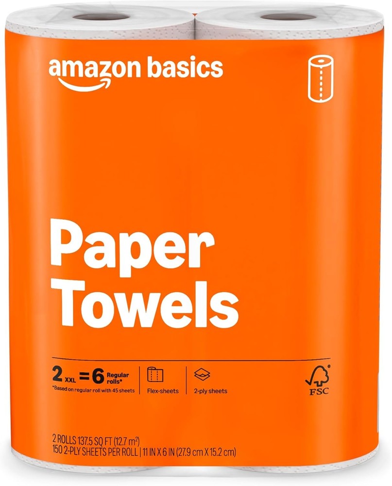 Amazon Basics 2-Ply Flex-Sheets Paper Towels, 2-Pack, 150 Sheets per Roll, 2 Bas