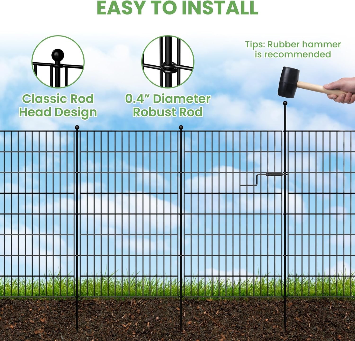 NAIZEA Garden Fence with Gate 7 Panels 13 Panels Animal Barrier No Dig Pet Fence