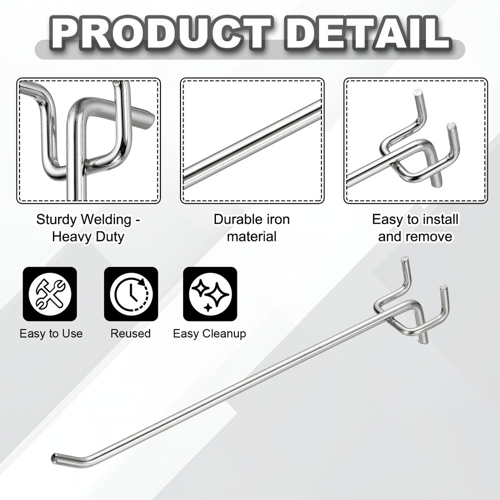 20 Pcs Pegboard Hooks, 7.9" Peg Board Hooks Kit, Silver Tone (1.2mm)