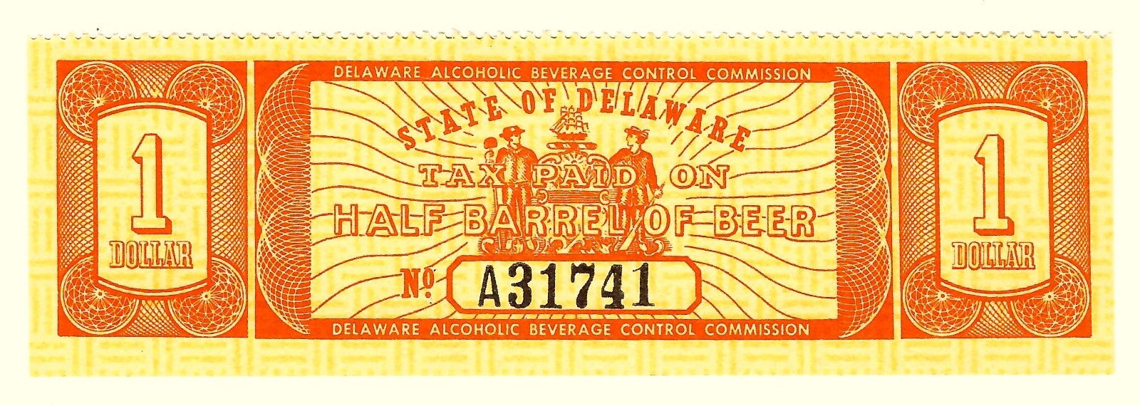 Delaware 1/2 Barrel Beer State Revenue Tax Stamp - SRS Cat # B39