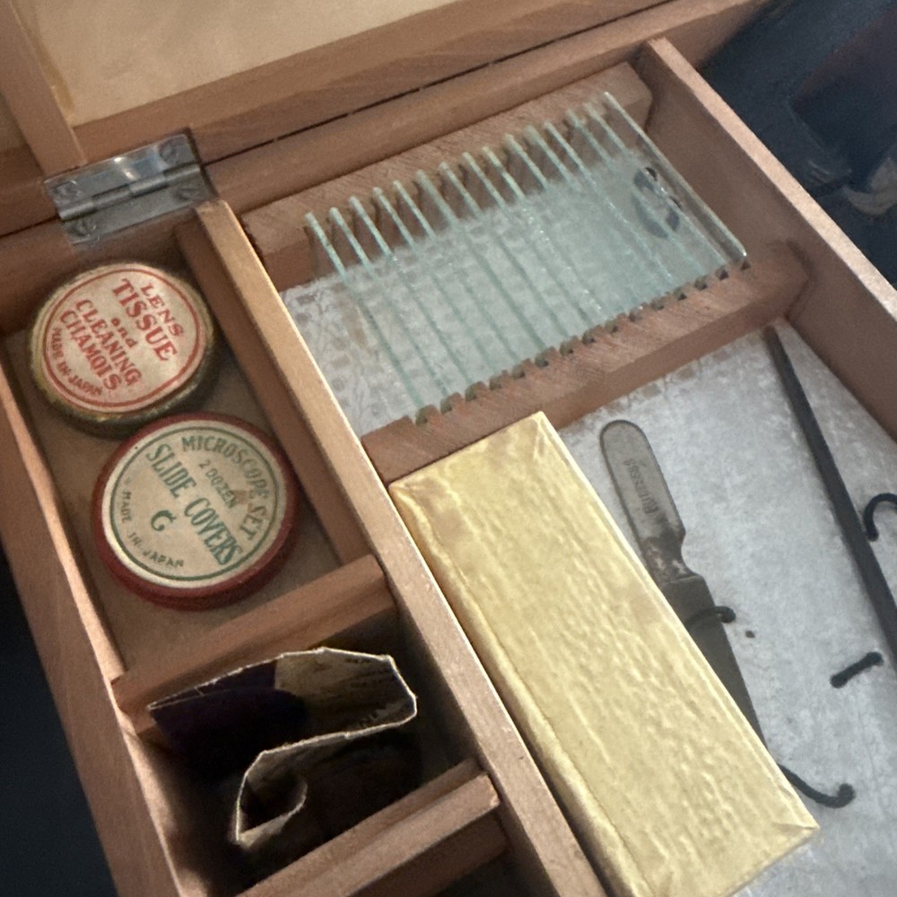 Vintage Microscope Set With Box And Slides
