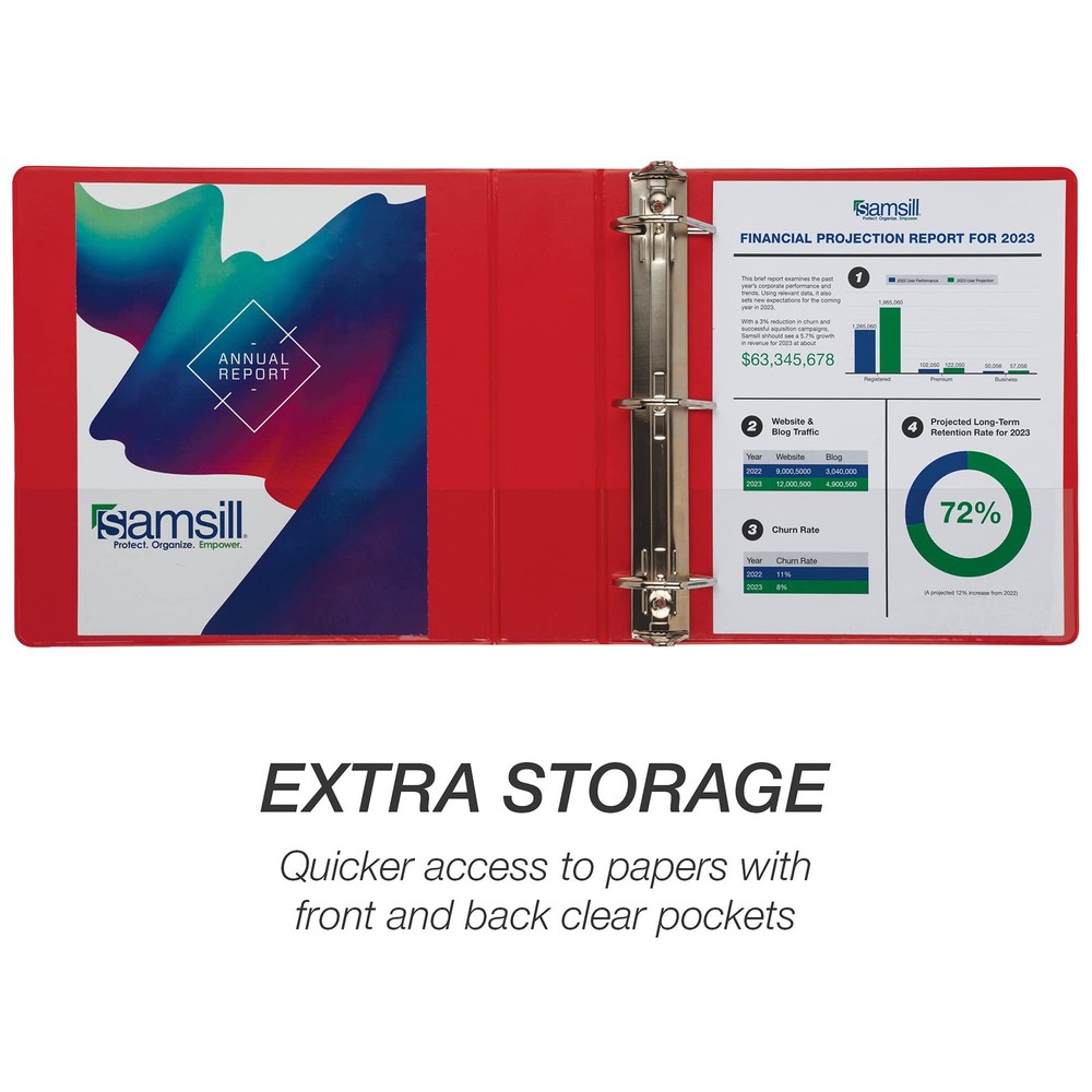 Durable Red 2 Inch 3 Ring Binder with Clear Overlay for Customization 480 Sheets