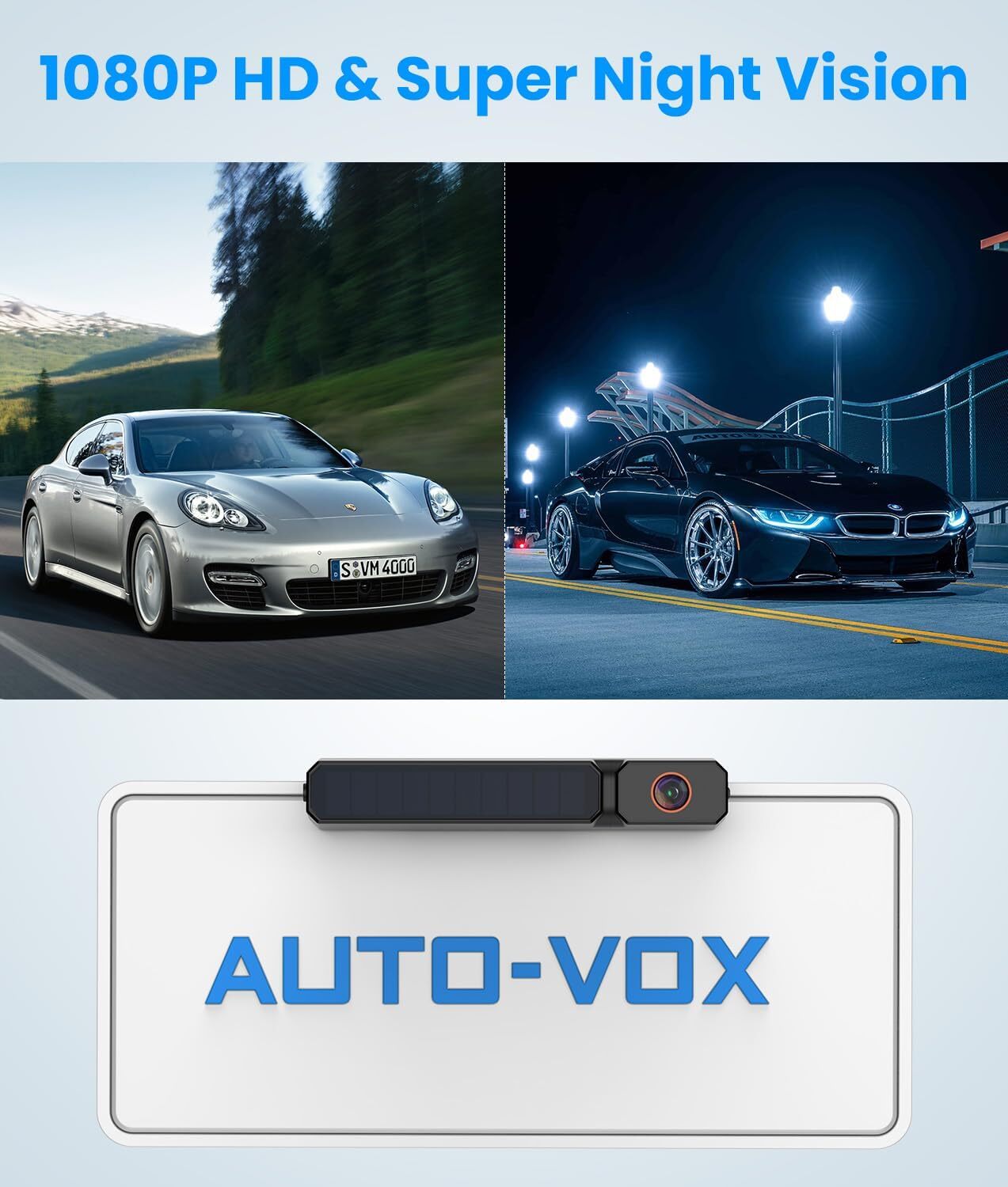 AUTO-VOX Solar Wireless Backup Camera 5" 1080P Monitor+ 1/2PCS Rear View Cameras