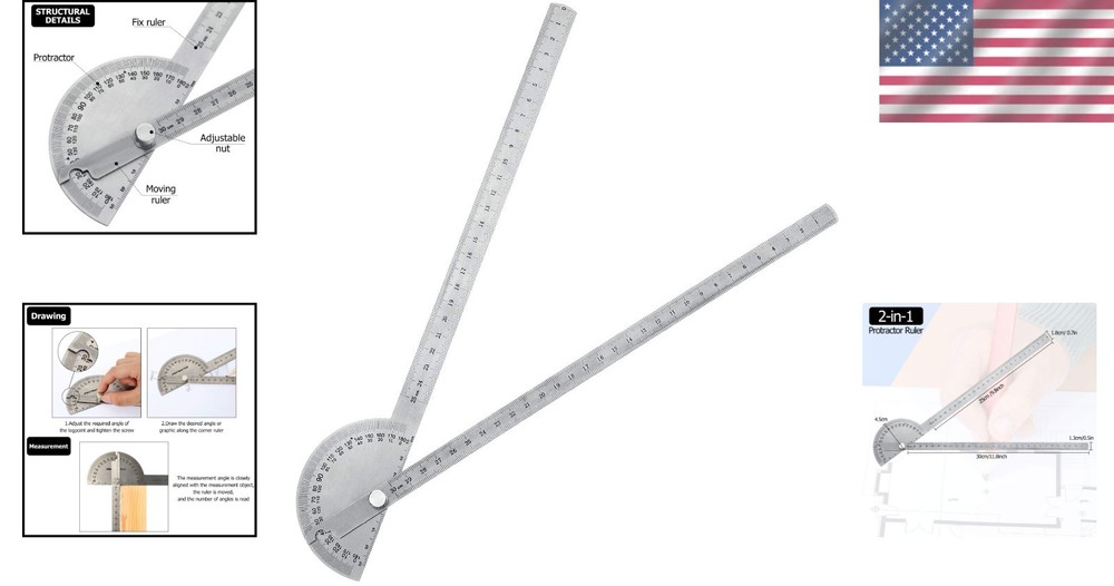 Professional Adjustable Angle Finder & Ruler - 30 cm Tool for Carpentry & Design