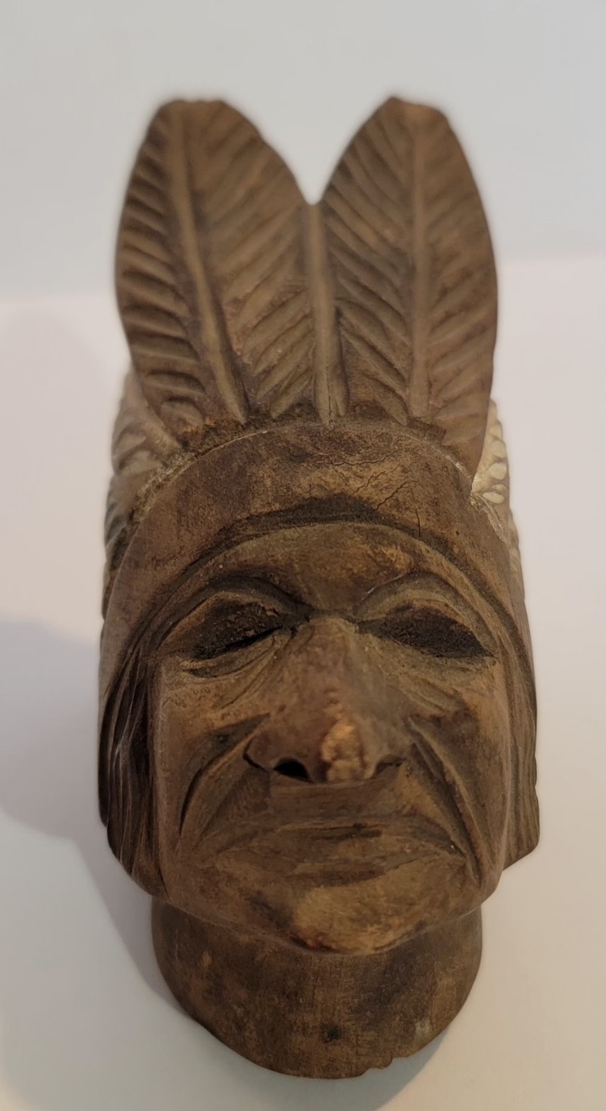 Antique Indian Chief Wood Carved Pipe Handmade Native American Genuine Article