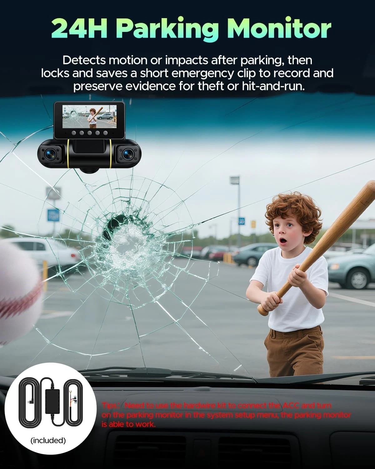 LAMTTO 4 Channel DashCam 360°Front Rear Inside 1080P Camera 128G Parking Monitor