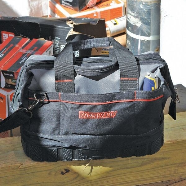 Westward 53Jw37 Tool Bag, General Purpose, 16 Pockets, Black, Polyester, 16