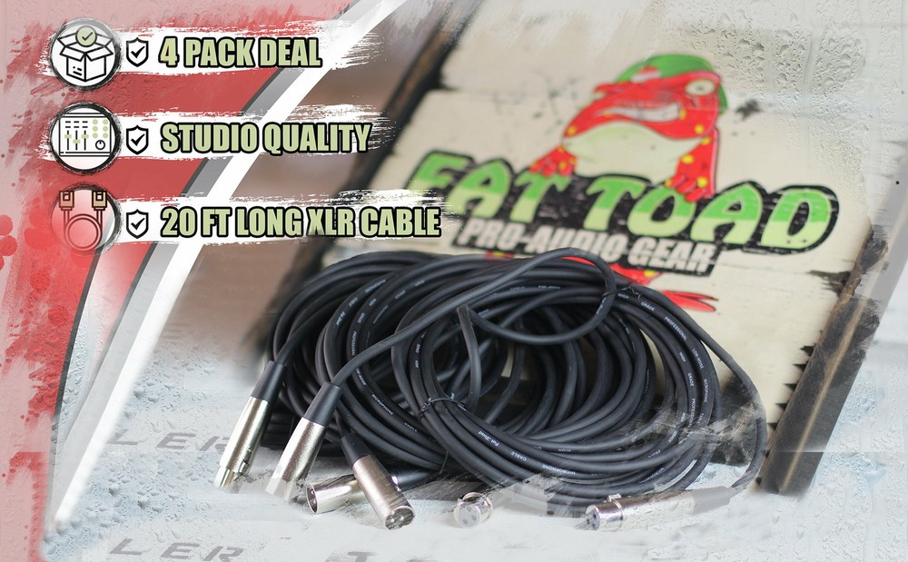 FAT TOAD XLR Microphone Cables 20ft 4 PACK – DJ Pro Audio Studio Mic Cord Wire