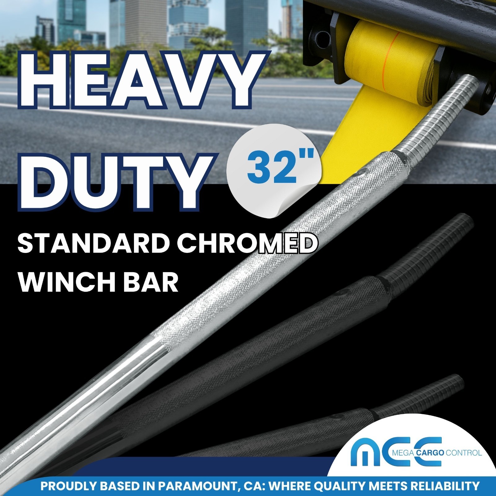 2 Pack Chrome 32" Standard Winch Bar for Flatbed Trailer Cargo Tie Down Strap