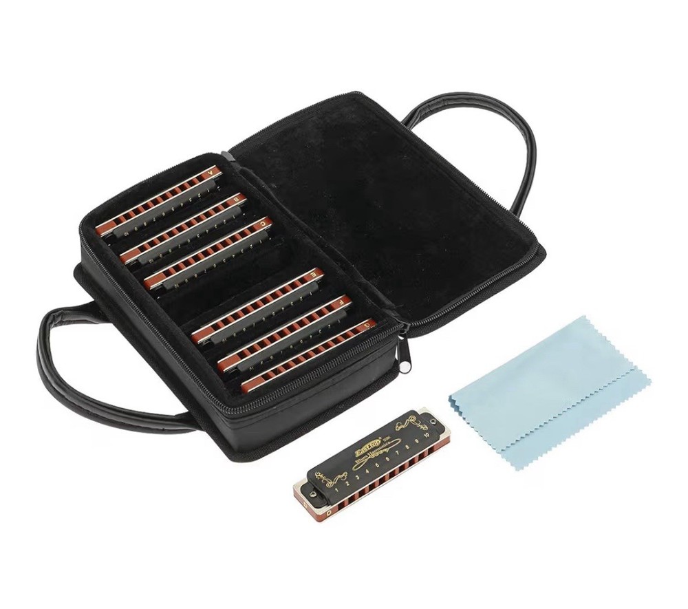 7pcs Harmonica Set 10 Hole Diatonic Keys C D E F G A B w Case