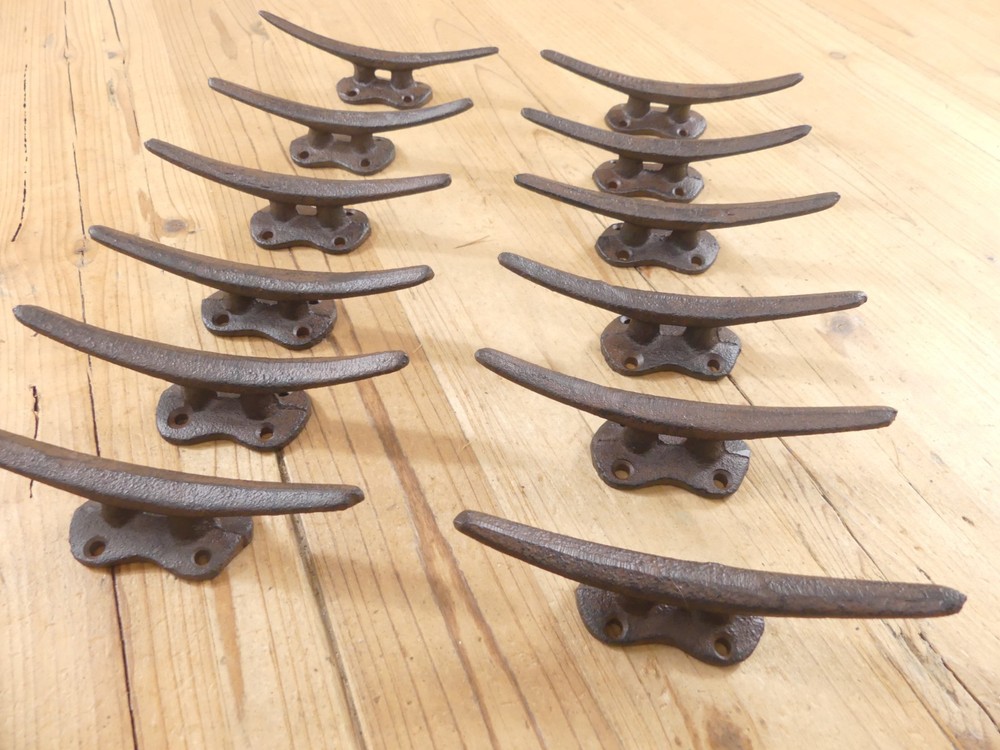 12 Cleat Boat Hooks Handles Pulls Cast Iron Dock Nautical Decor Rustic Finish