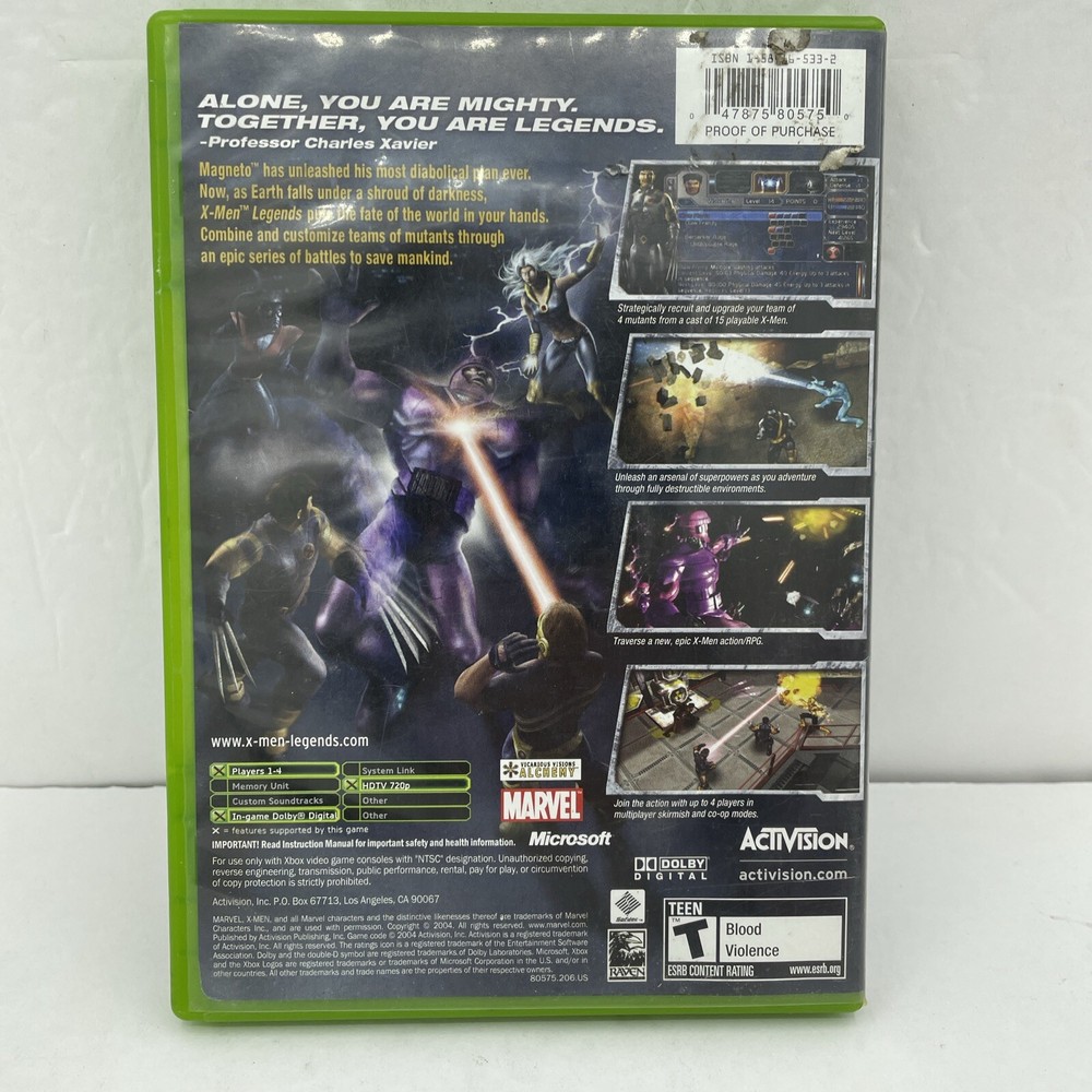 X-Men Legends (Microsoft Xbox, 2004) Game and Case only Disk is Acceptable
