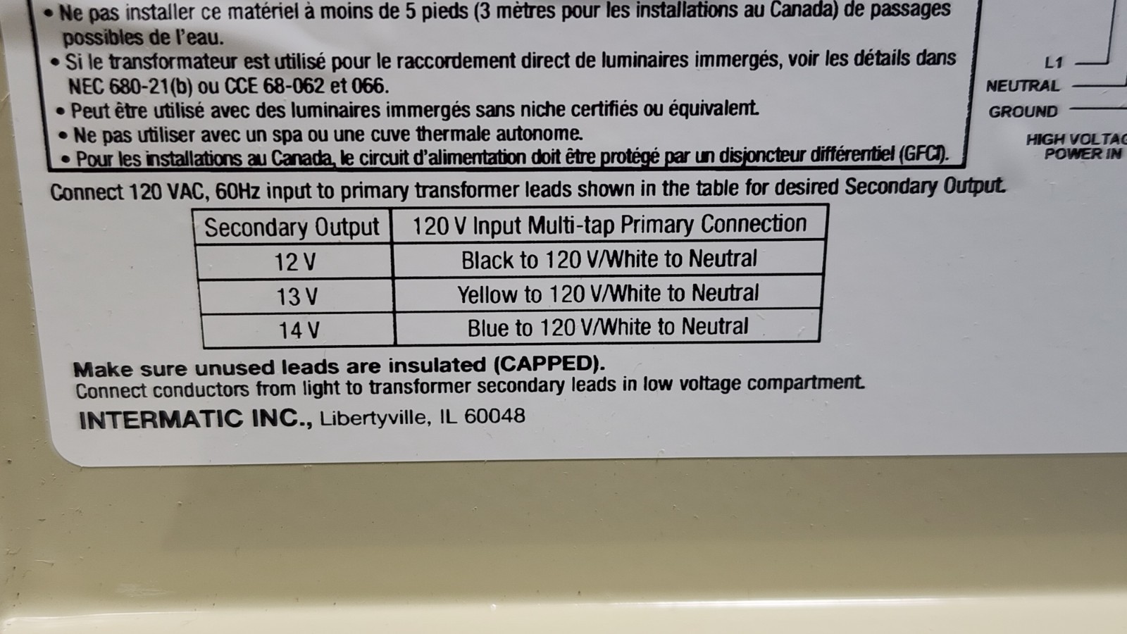 Intermatic PX100 Low Voltage Pool/Spa Light Transformer 12, 13, 14V, 100W *Read