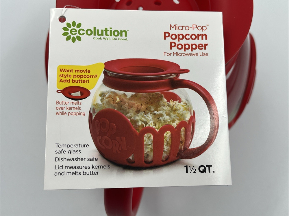 Ecolution Micro-Pop Microwave Popcorn Popper Temperature Dishwasher Safe Glass