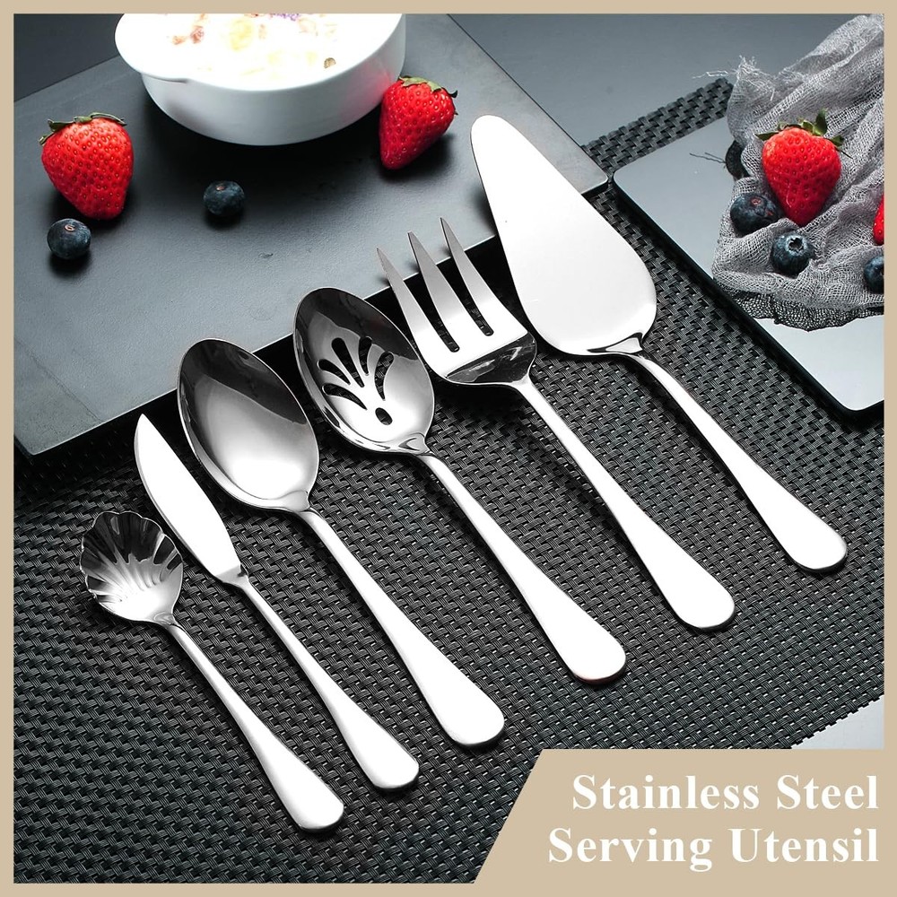 Silverware Serving Set 6 Pieces, Stainless Steel Serving Spoons Set, Flatware...