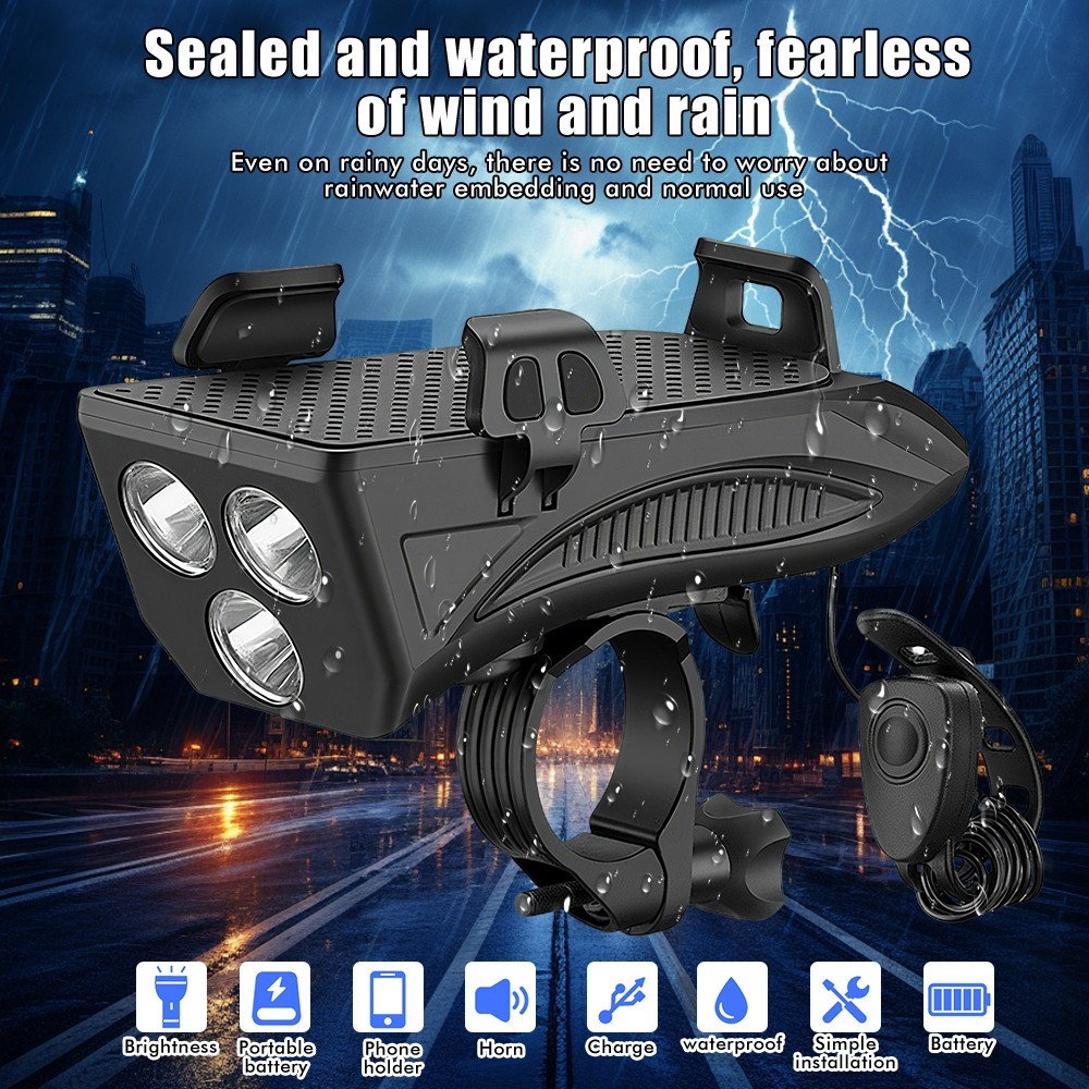 40000LM USB Rechargeable LED Cycle Bike Headlight Phone Holder With Power Bank