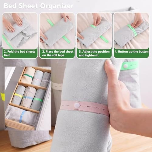 24 PCS Bed Sheet Organizer Bands, Elastic Closet Organization Adjustable Sheet