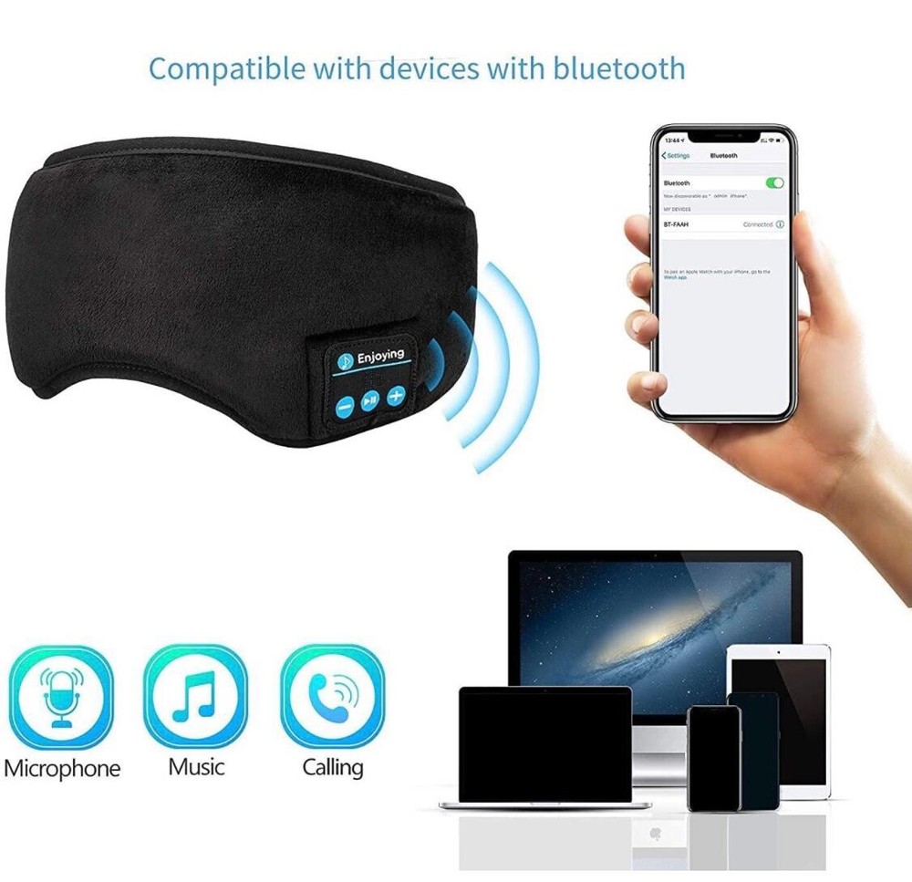 Wireless Bluetooth 5.0 Eye Shade, Night Sleep Bluetooth Eye Mask for Sleeping
