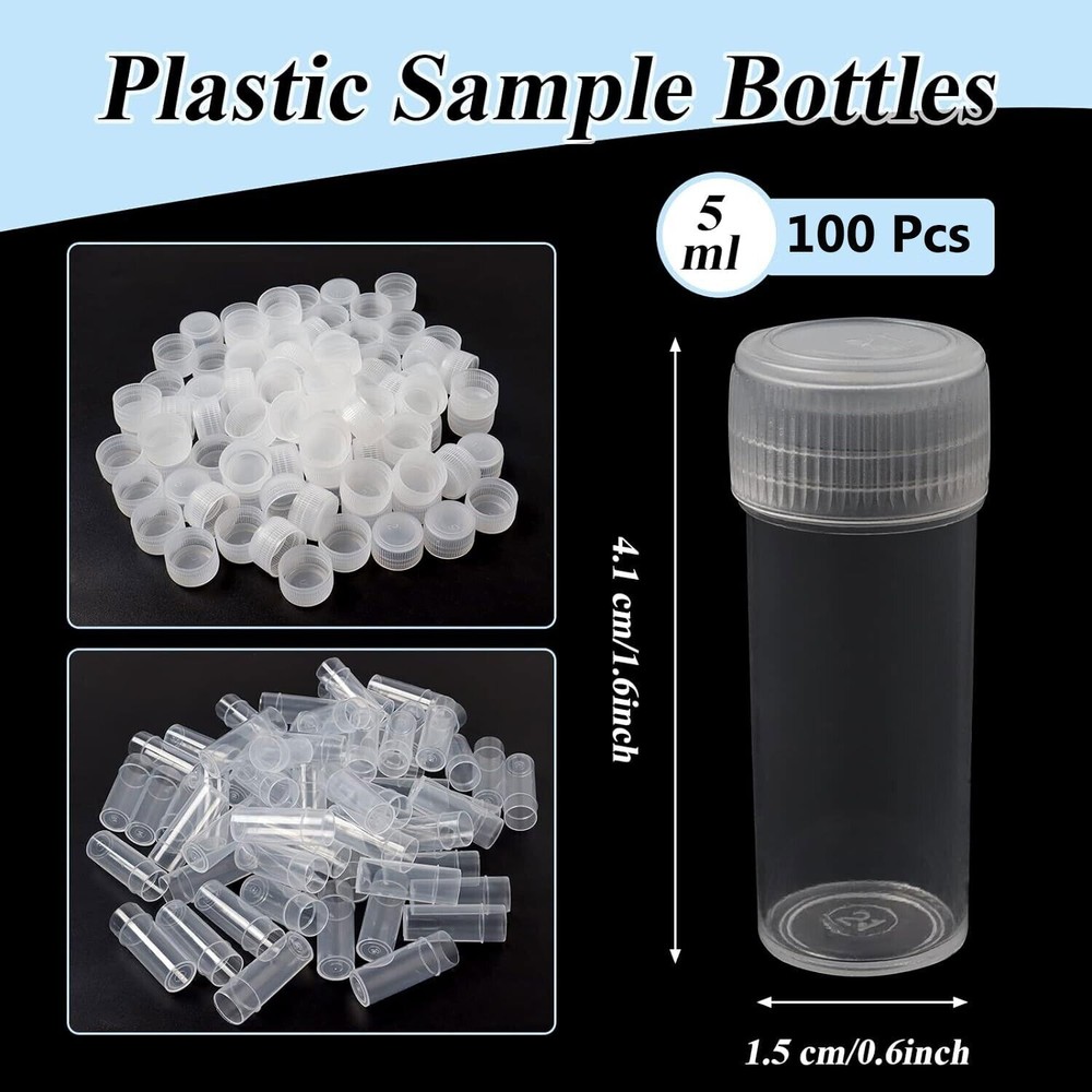 100pcs 5ml Mini Small Plastic Sample Bottles Test Tube Vials Storage Container