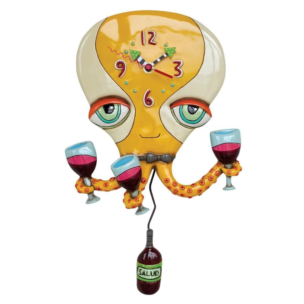Allen Wall Clock with Pendulum - Octopus holding Wine Glasses