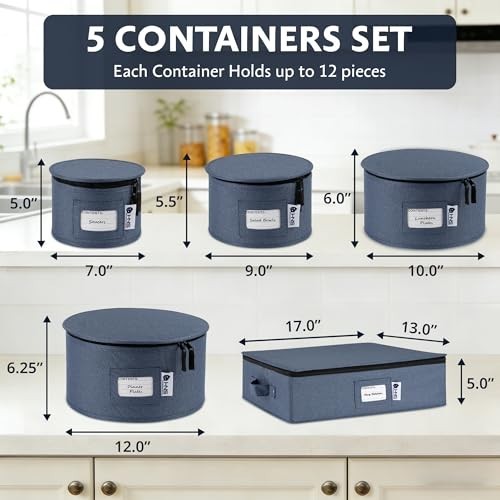 5-Piece Hard Shell Storage Containers Set for Dinnerware, Glasses & Plates - Stu