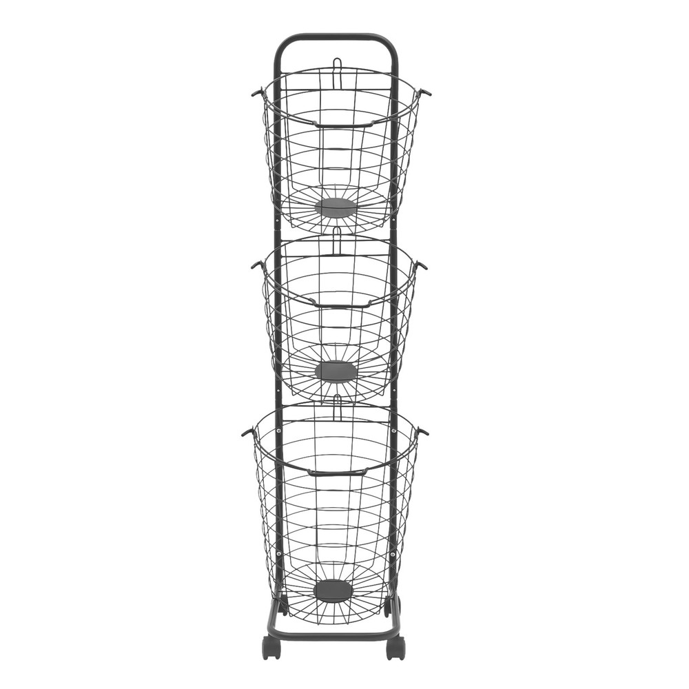 3 Tier Rolling Laundry Hamper with 3 Removable Wire Basket & 4 Universal Wheels