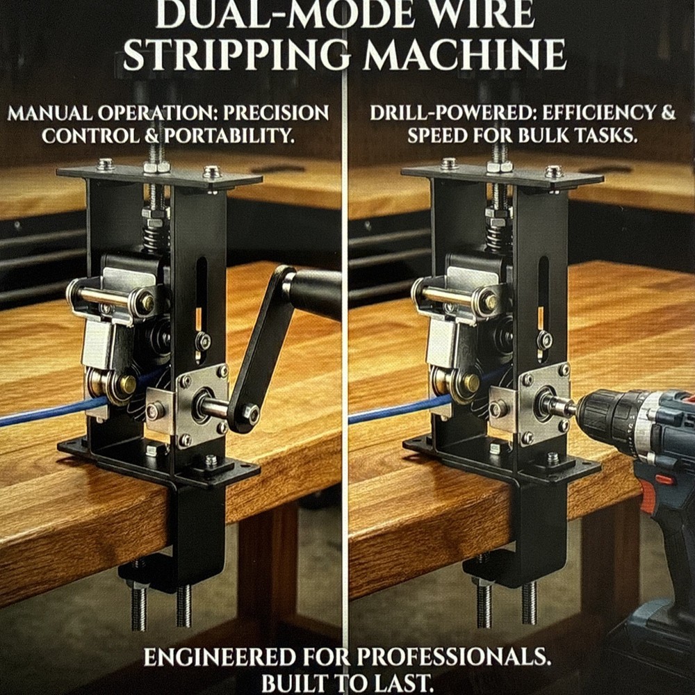 Wire Stripper Machine Set Drill/Manual, Adjustable Tool For .07-.63” Wire, Clamp