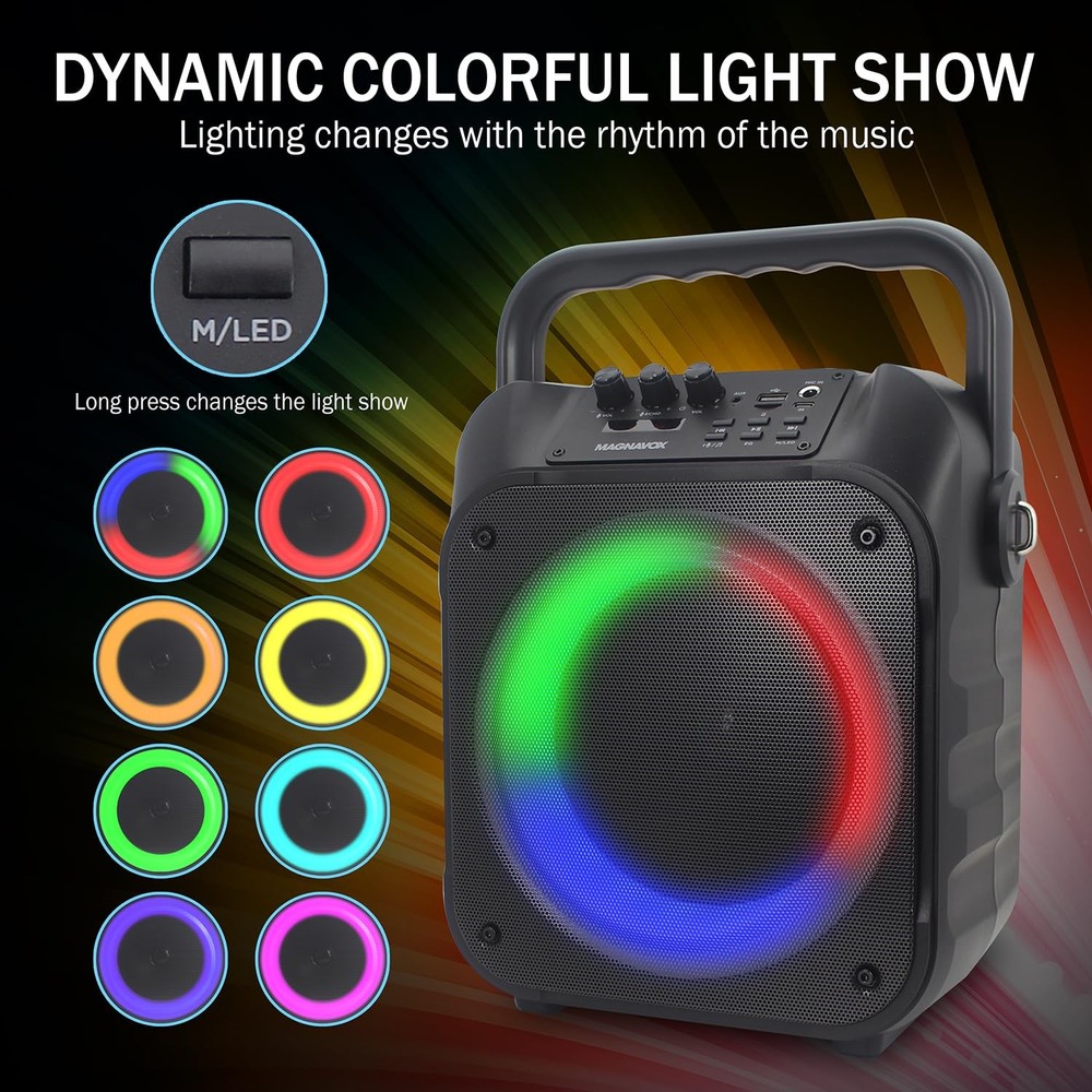 MHT778 Portable Karaoke System w/Lights, Bluetooth, 12W Output, USB/Micro SD/...