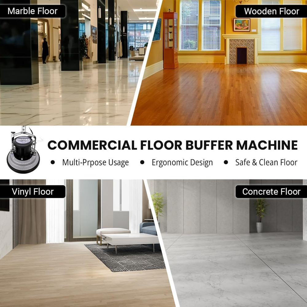 13" Heavy-Duty Multi-Functional Floor Buffer Polisher Machine - Clean, Buff, Scr