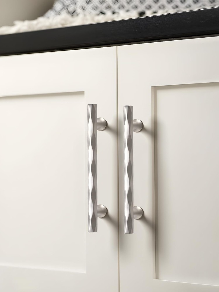Hammered Silver Cabinet Pulls - 5 in Hole Center, 10 Pack for Kitchen & Bathroom