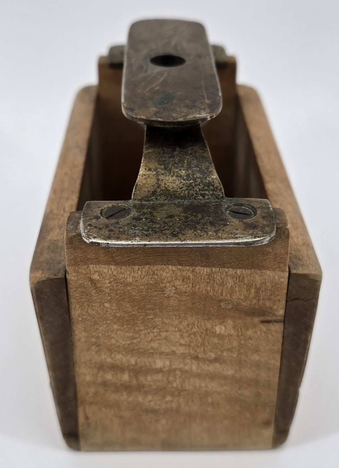 Antique Butter Pat Mold Stamp Press Dairy Criss Cross Brass Wood Farm Decor Rare