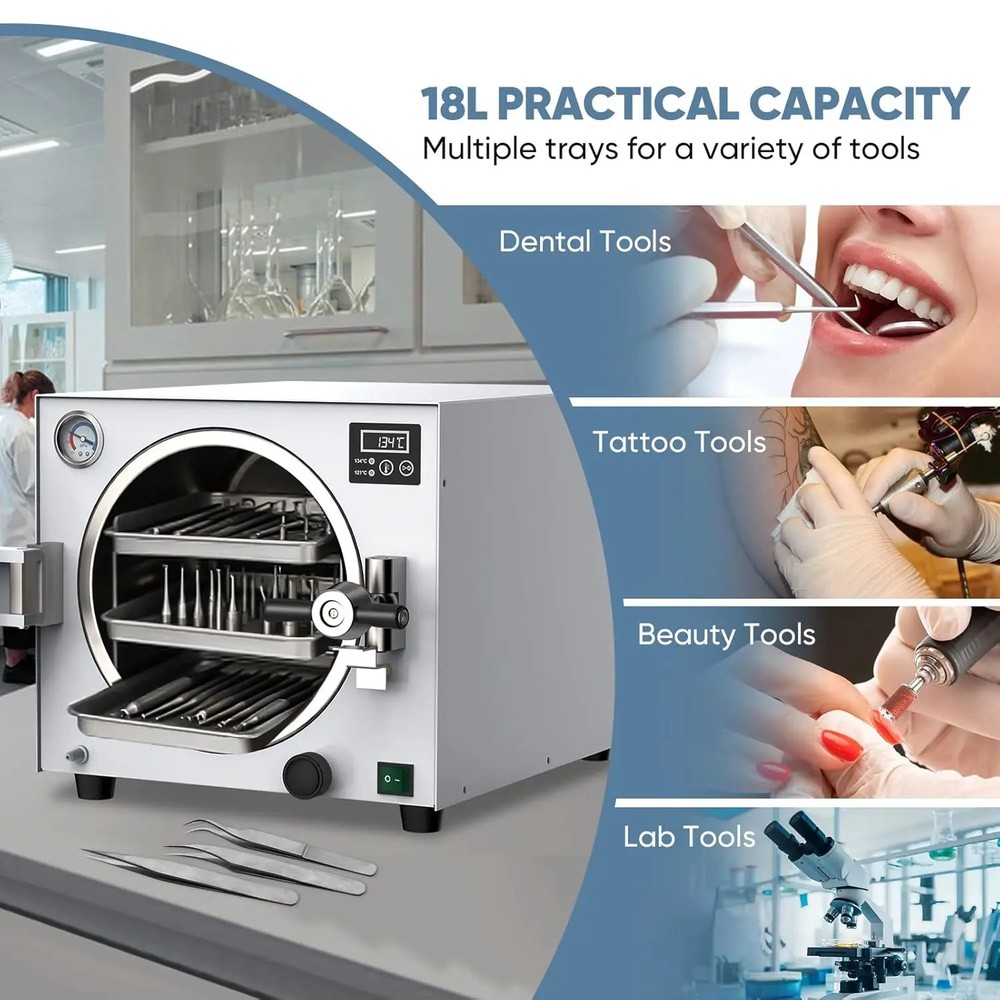 18L Tabletop Autoclave Sterilizer Digital Control Lab High Pressure Machine