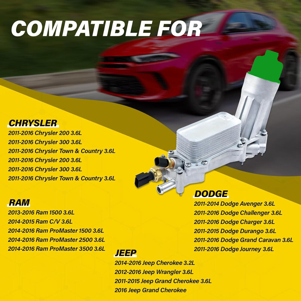 Aluminum Engine Oil Cooler Filter Housing For 2011-2016 Dodge Chrysler Jeep 3.6L