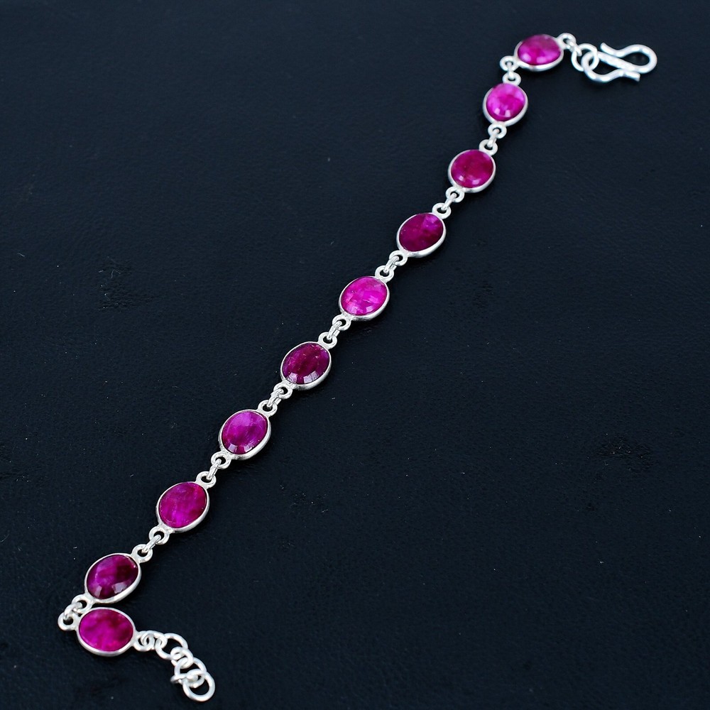 Natural Red Ruby Bracelets Solid 925 Sterling Silver Jewelry Perfect Gift UK