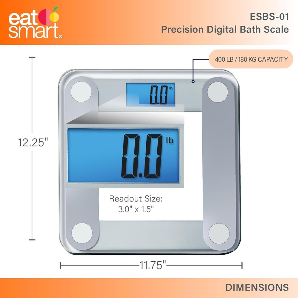 Eat Smart Digital Bathroom Scale - Extra Large Lighted Display, 400 lb Capacity