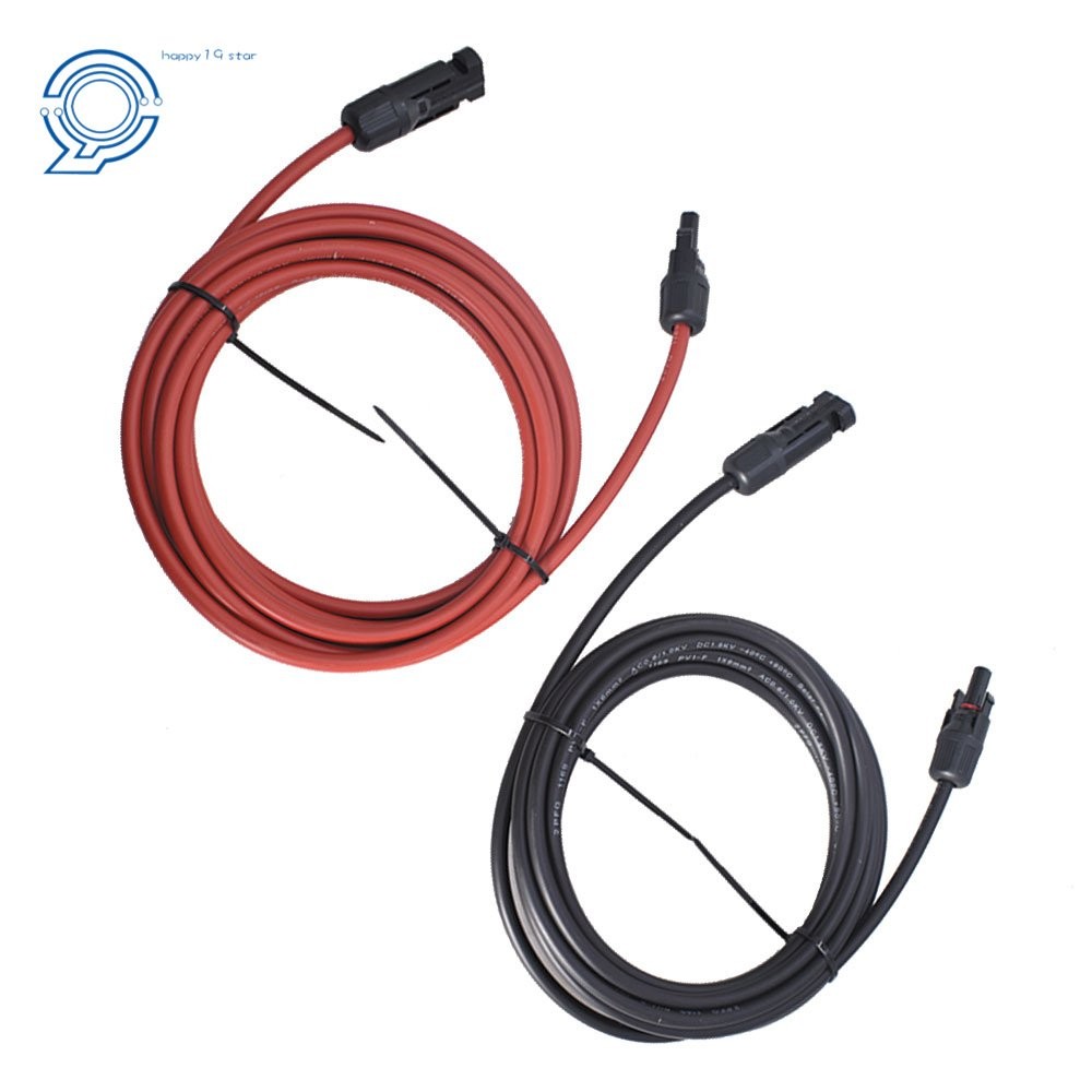 10 AWG Solar Panel Extension Cable Wire Connector 1 Pair 15ft Black + Red