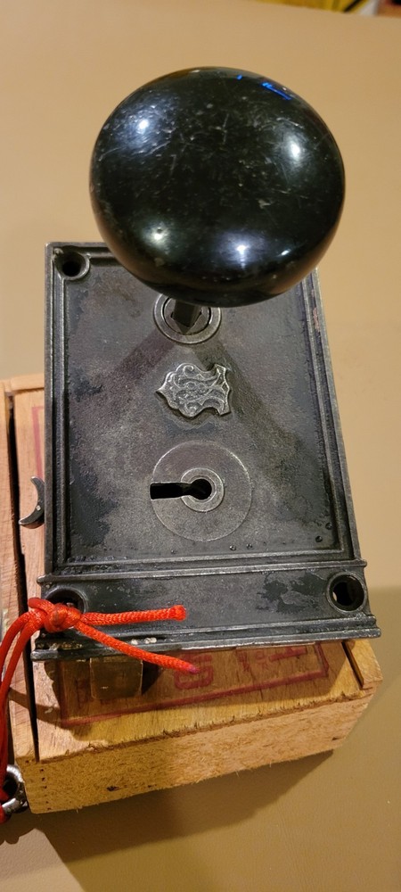 Antique 1890s Jacoby & Nimick Horizontal Rim Door Lock. Cast Iron With Key/knobs
