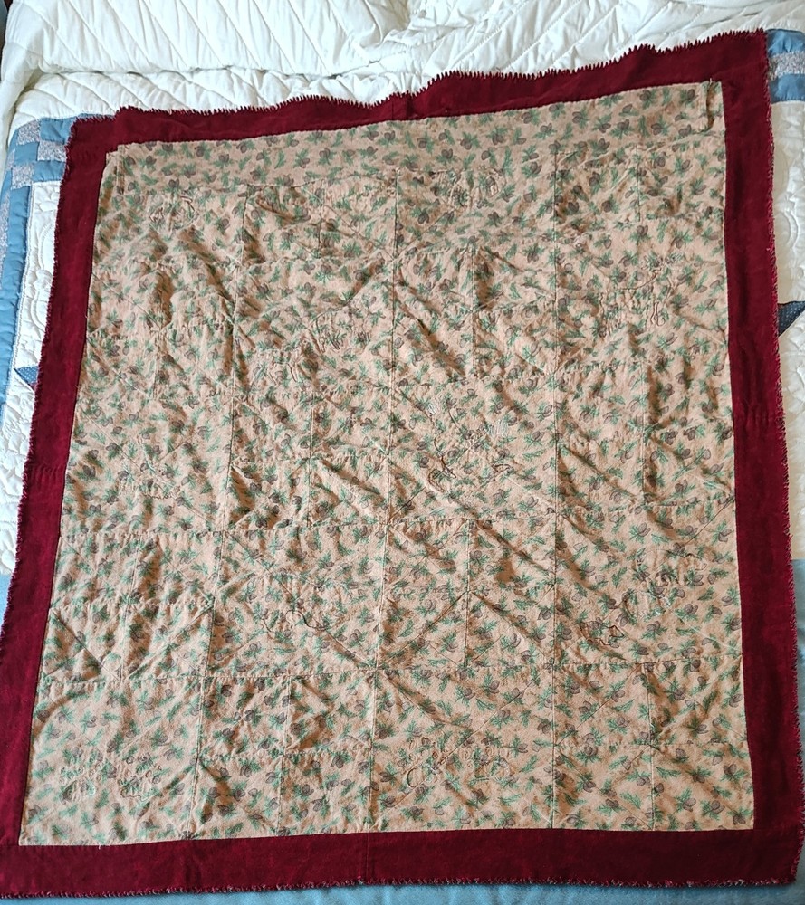 Lodge Woods Moose Bear Eagle Applique Patchwork Throw Quilt Wall Hanging 47x58"