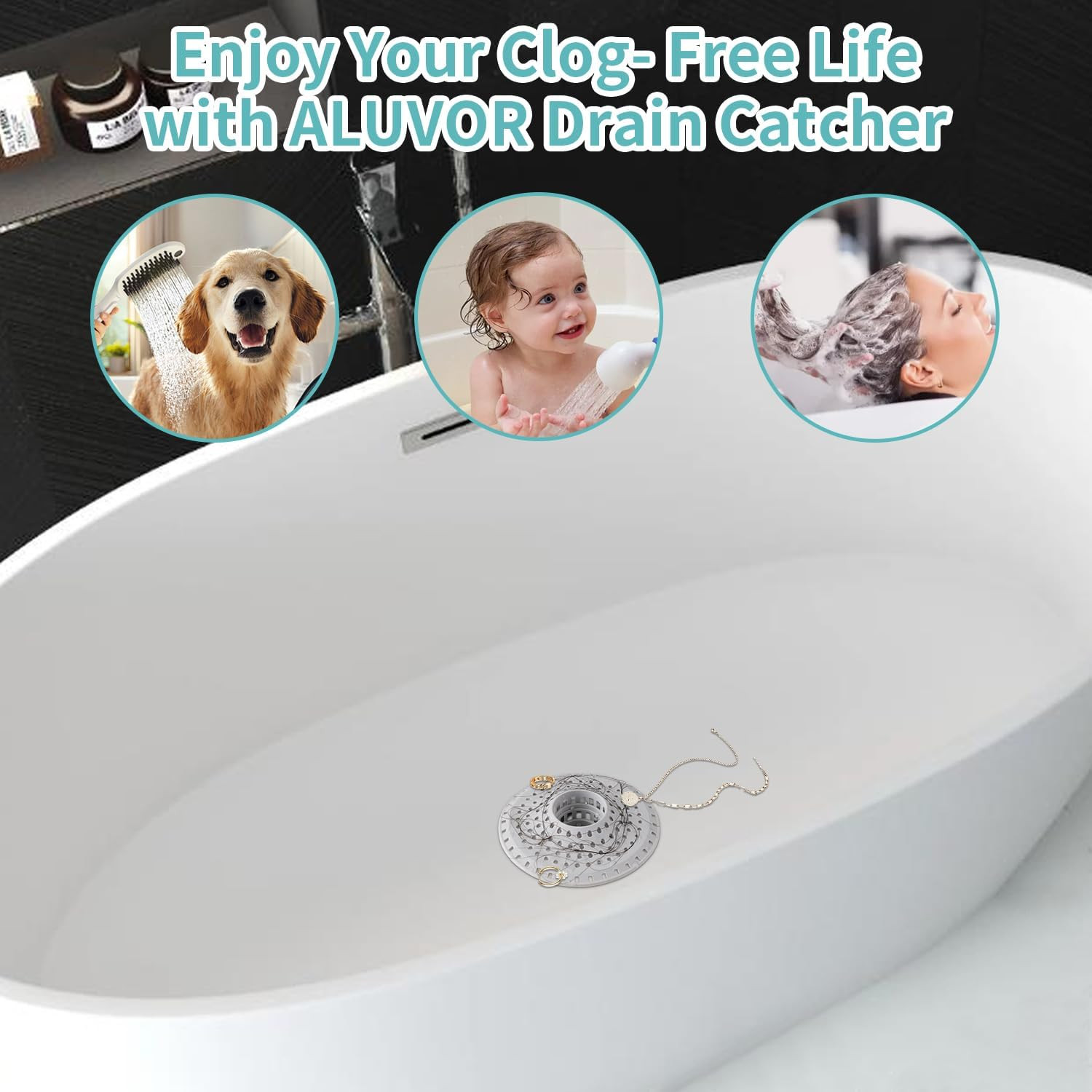 Bathtub Drain Hair Catcher,Silicone Tub Hair Catcher Drain Protector,All-In-One