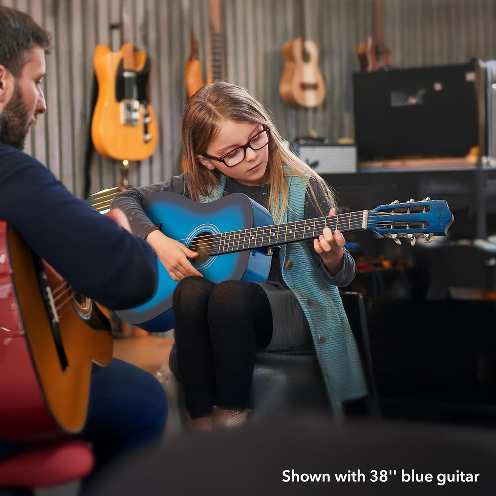 38-Inch Beginner Acoustic Guitar Package (Blue), Basic Starter Kit W/Gig Bag, St