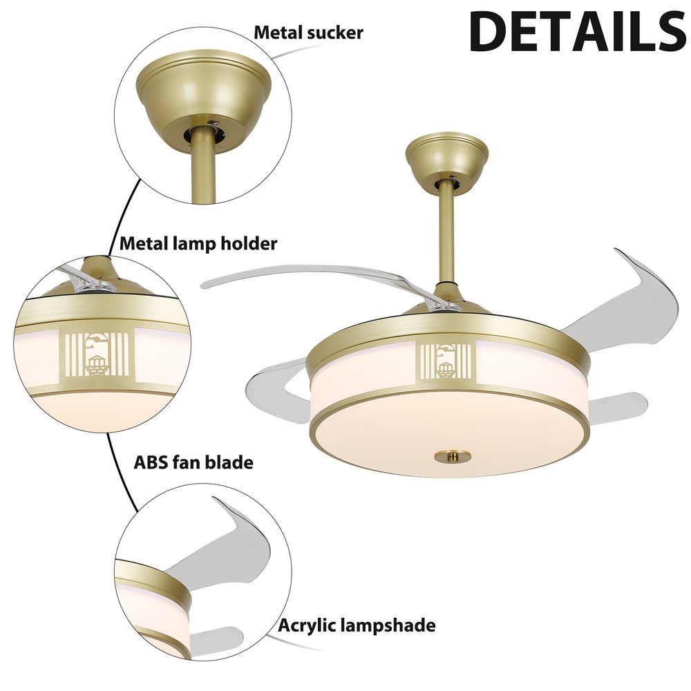 42 inches Modern Ceiling Fan Tri-color temperature LED Light with Remote Control