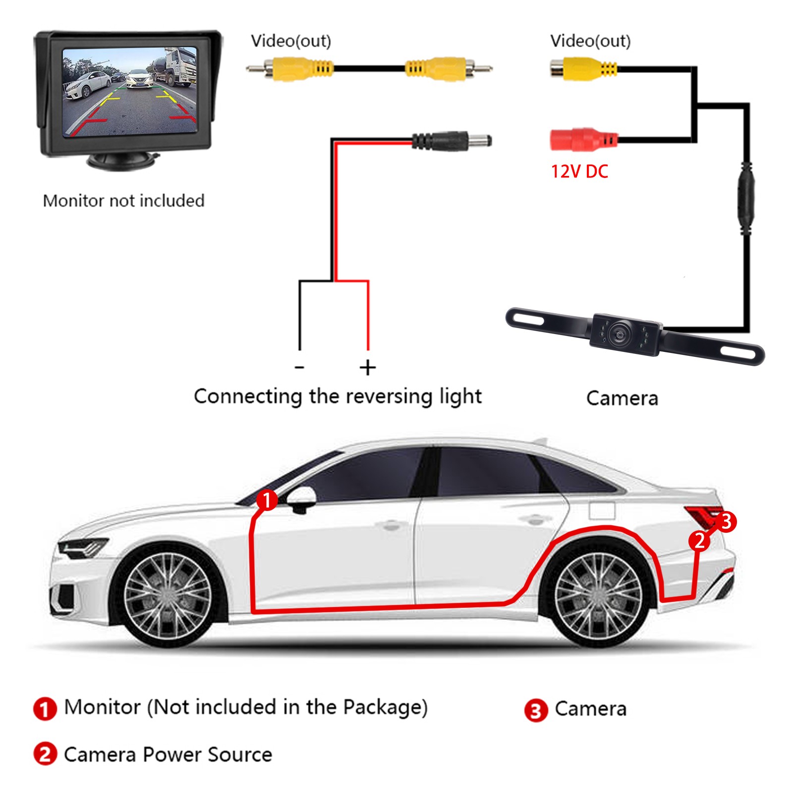 170° License Plate Frame Backup Camera Parking Reverse Night Vision Waterproof