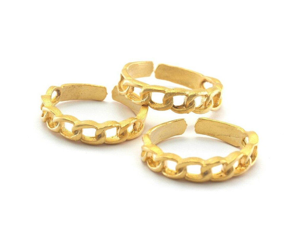 Adjustable Ring Chain shape Matte Gold Plated brass (18mm 8US inner size) 2628